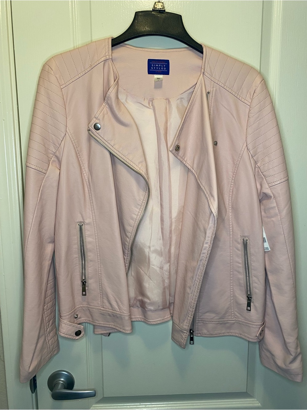 Women’s Pale Pink Faux Leather Moto Jacket